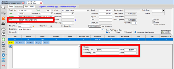 Color fields in Inventory Pro
