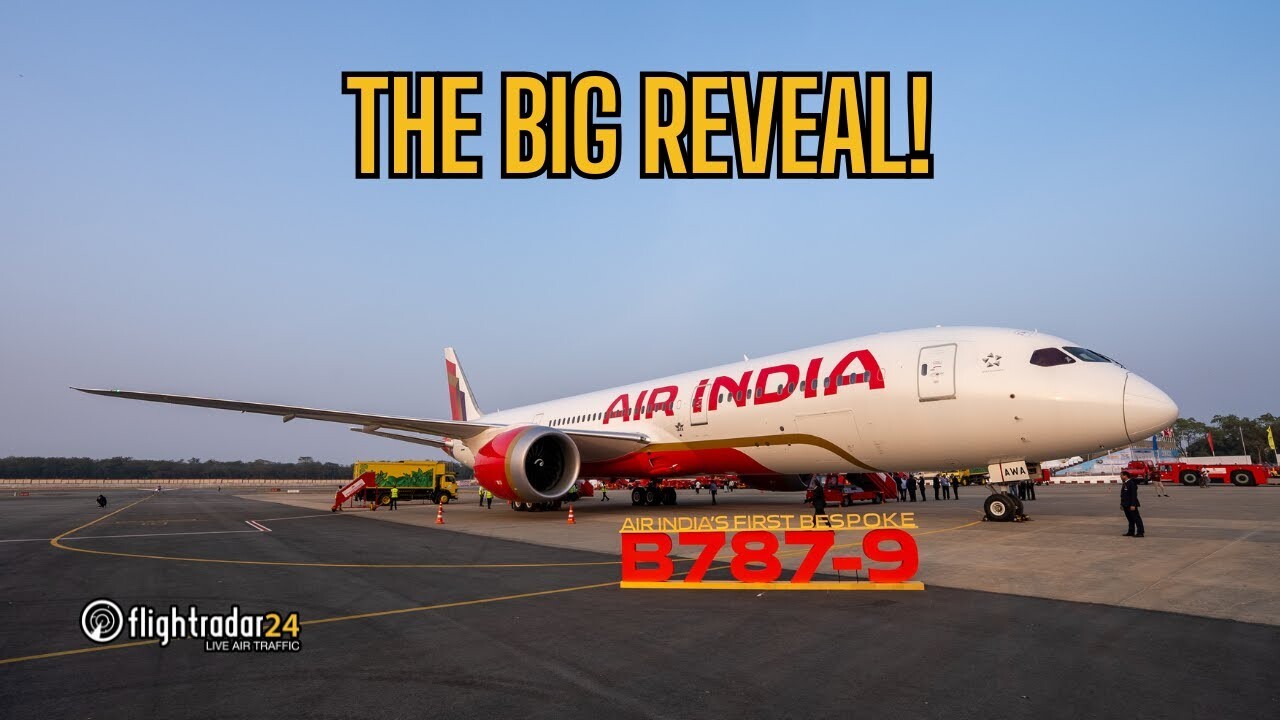 "The Big Reveal" overlaid on a photo of Air India’s first 787-9