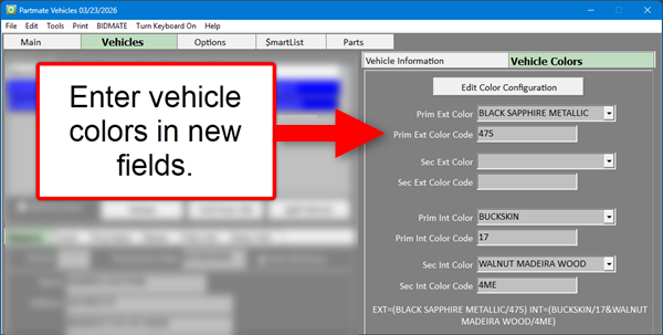 Vehicle Color fields in Partmate