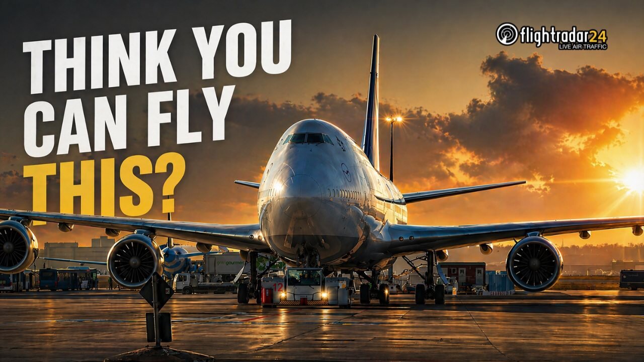 "Think you can fly this?" overlaid on a photo of a Lufthansa 747