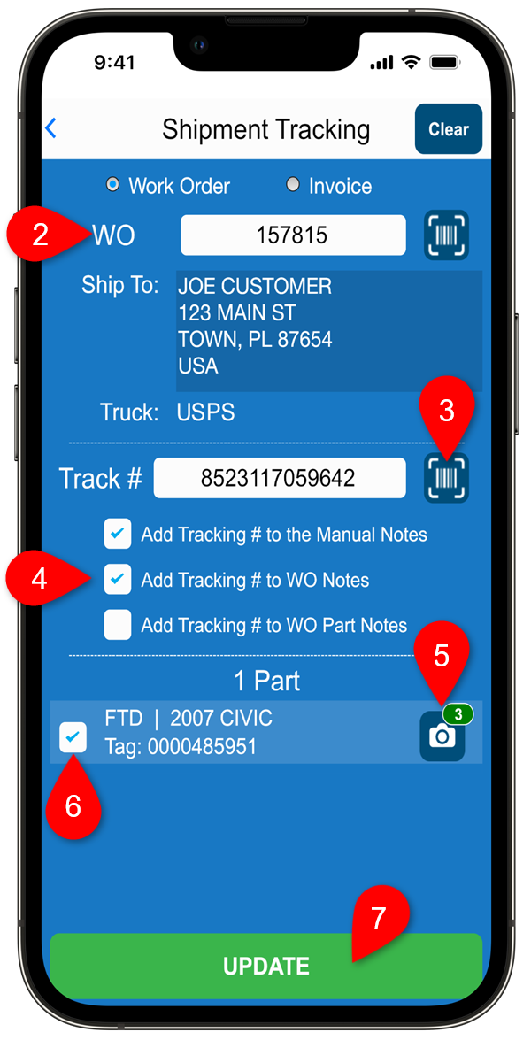 Ordermate's Shipment Tracking screen