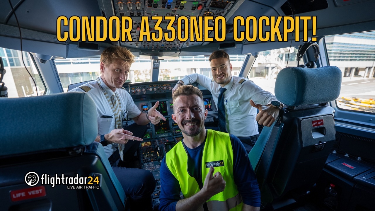 Condor A330neo pilots and Gabe in the flight deck 