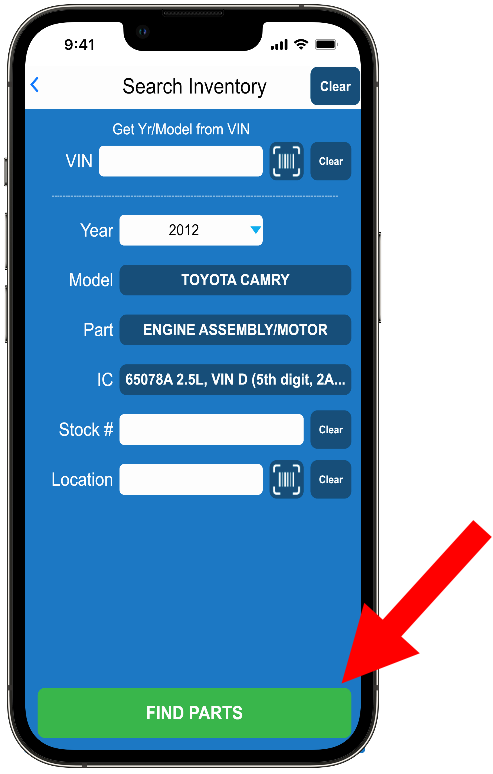 Search Inventory Screen in Photomate