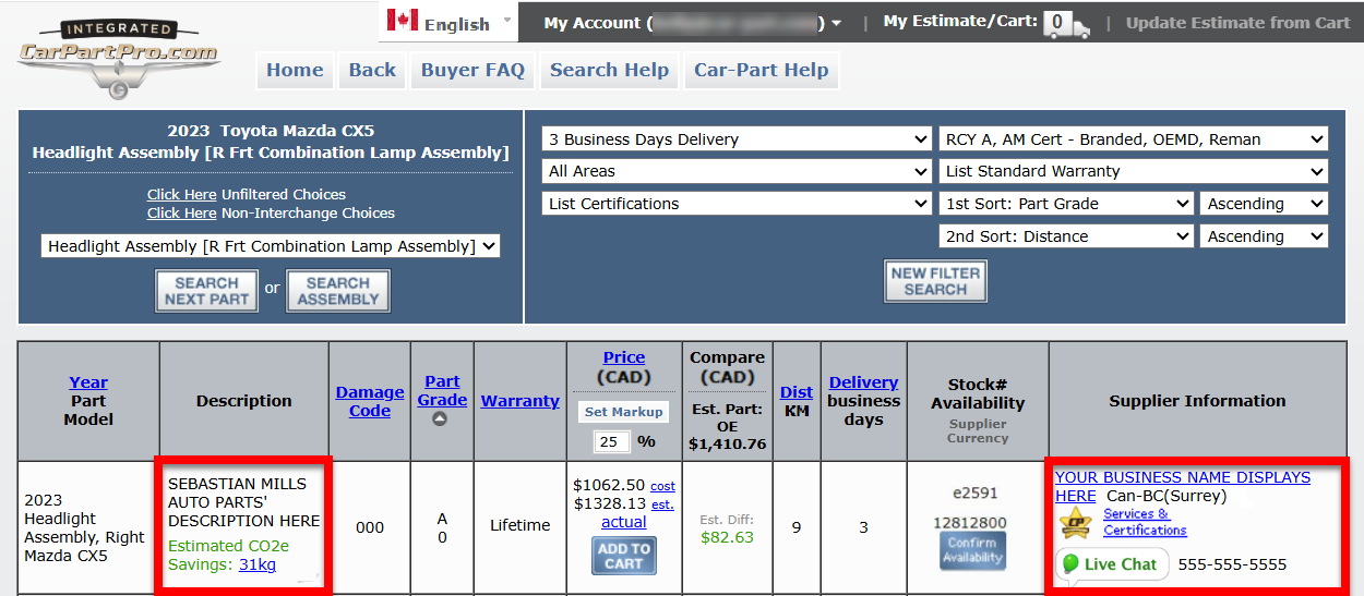 Car Part Pro screenshot, featuring a Sebastian Mills part