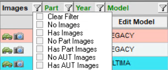 Screenshot of Part column filters in Inventory Pro