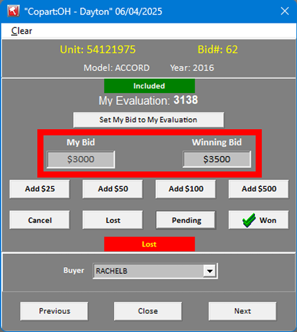 Bid screen in Bidmate