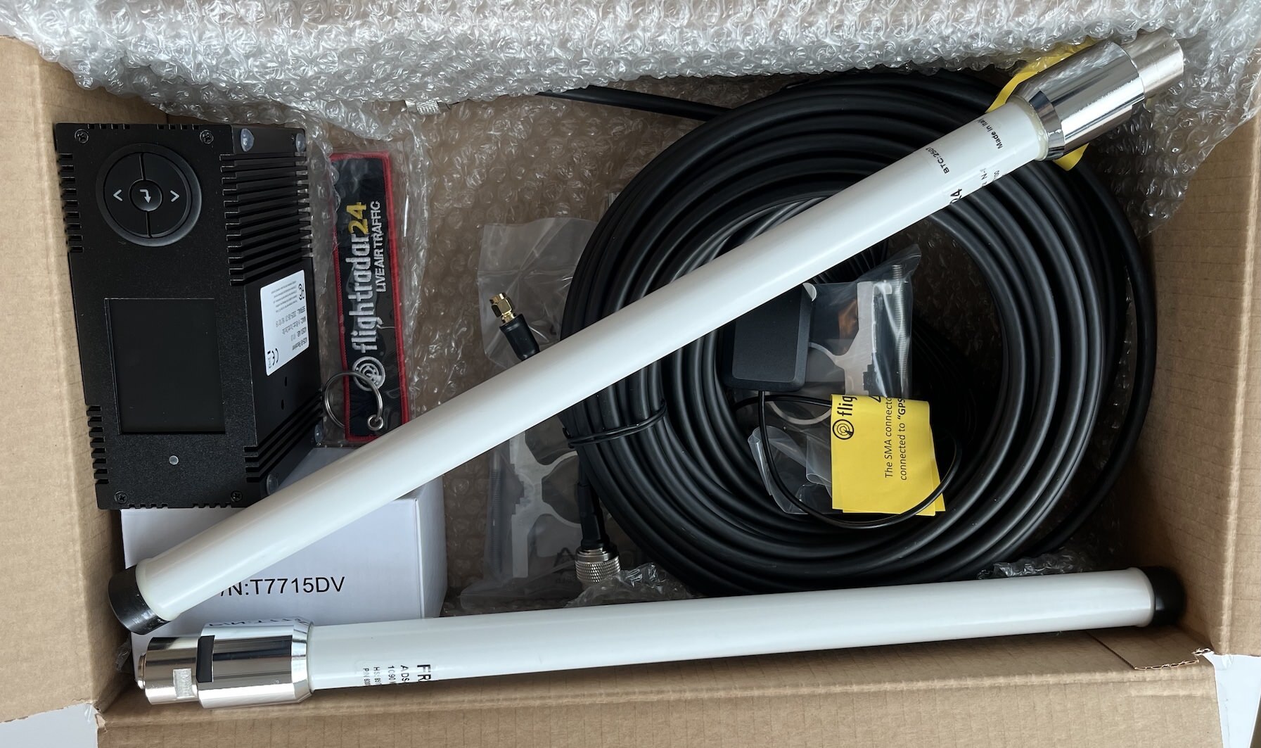 A Flightradar24 dual-band receiver kit boxed for shipping