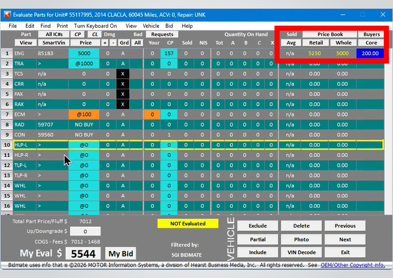 Screenshot of highlighted prices in Bidmate