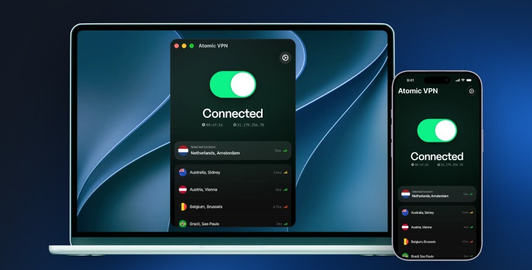 Atomic VPN on a laptop and a phone