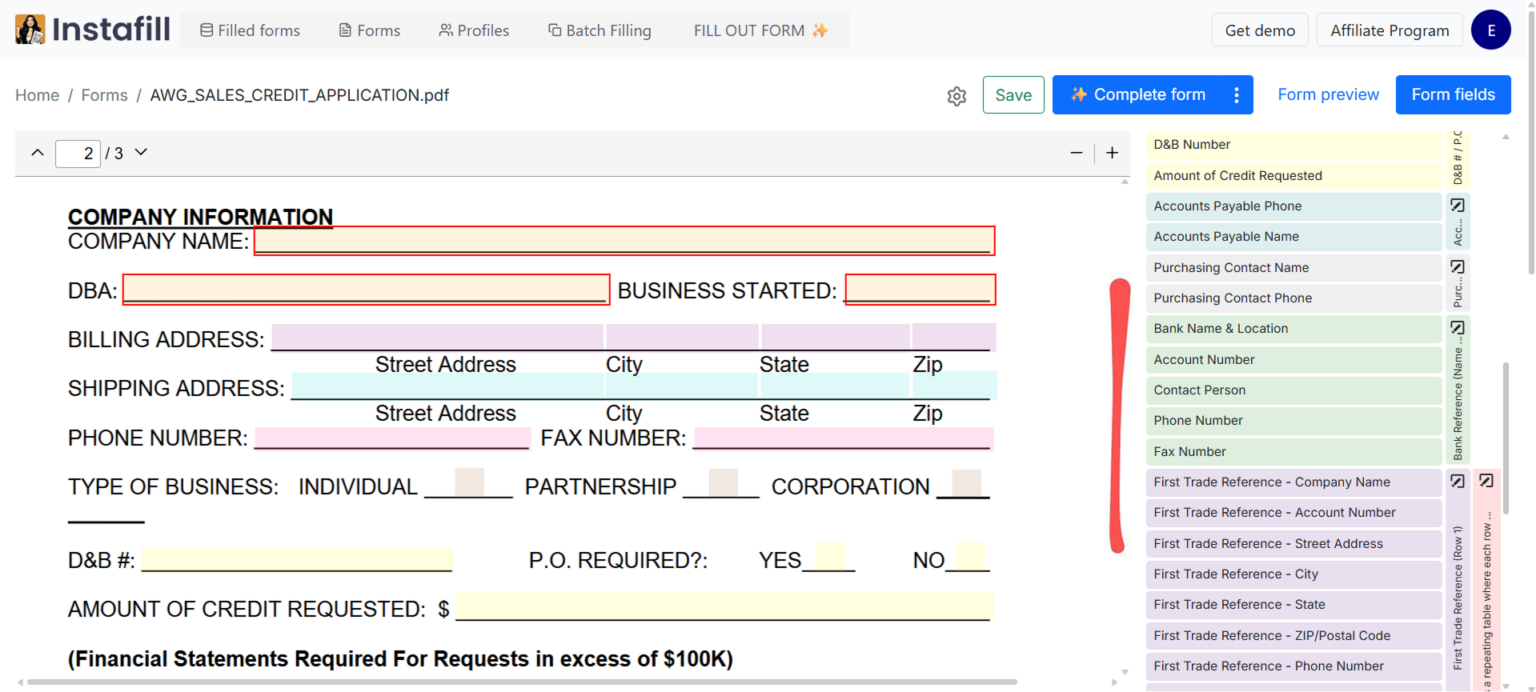 Field Editor with field list and color-coded groups
