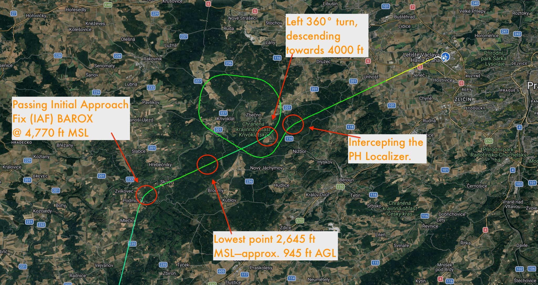 TP1240 annotated flight path
