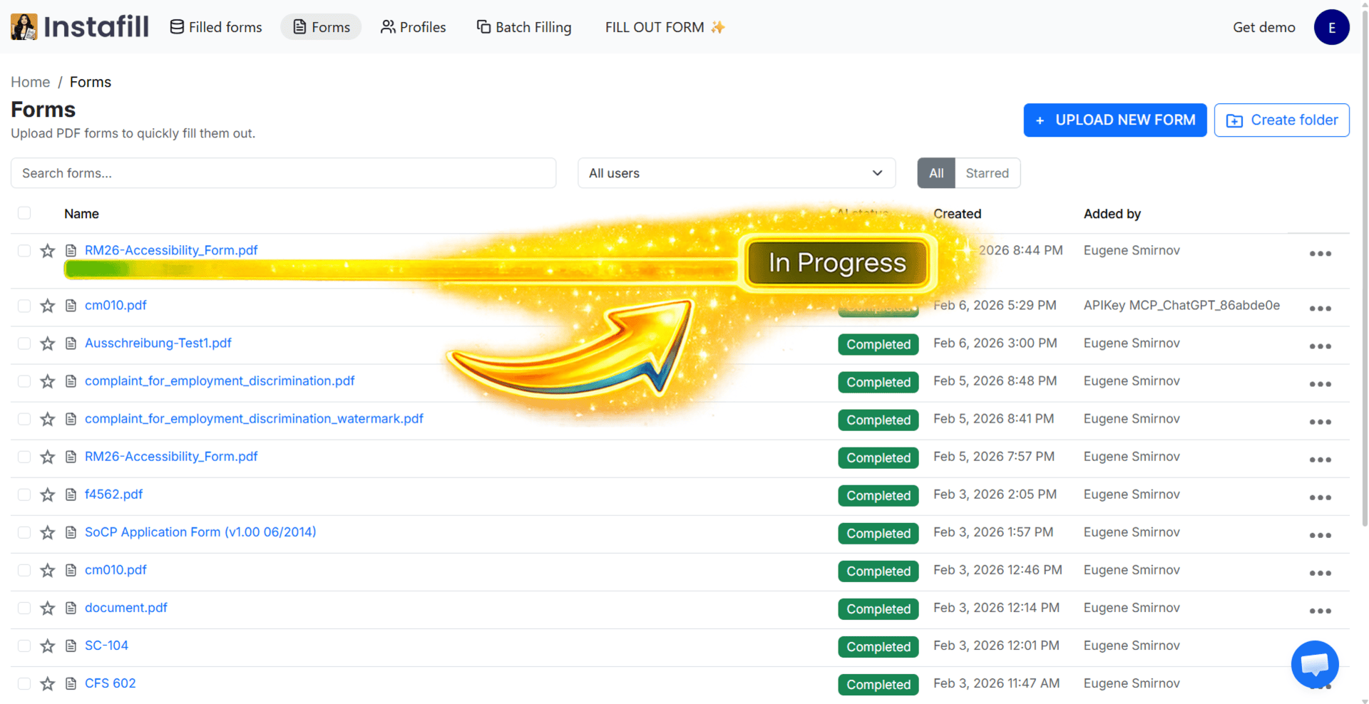Fine-tuning status on Forms list